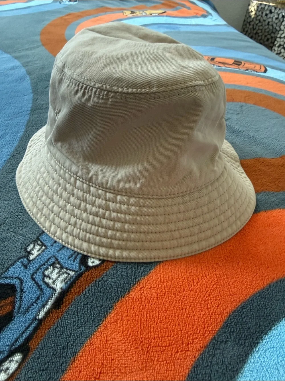 Burberry Beige Plaid Kids Bucket Hat with Navy & Red Stripes